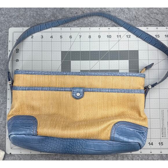 Etienne Aigner Vintage Summer Straw Basket Weave Blue Croc Trim Purse - Picture 10 of 11
